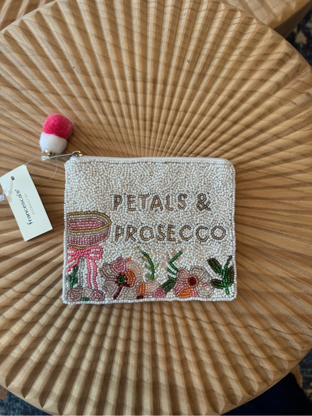 Francesca’s Petals And Prosecco Beaded Pouch NWT
